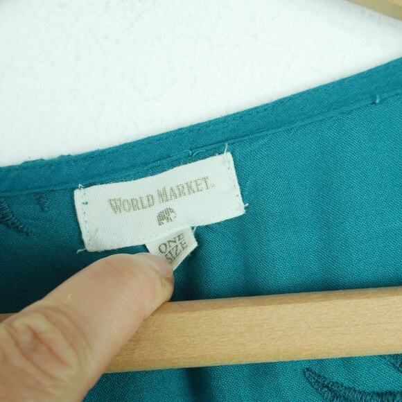 World Market O/S Kimono Topper Beach Cover Lounge Boho Embroidered Lagenlook - Picture 2 of 9